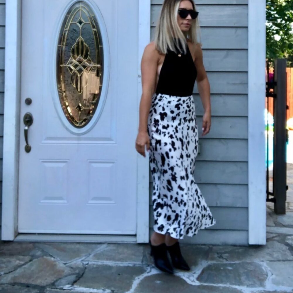 NWT RUNAWAY THE LABEL cowprint midi slip skirt XSMALL - Picture 8 of 14